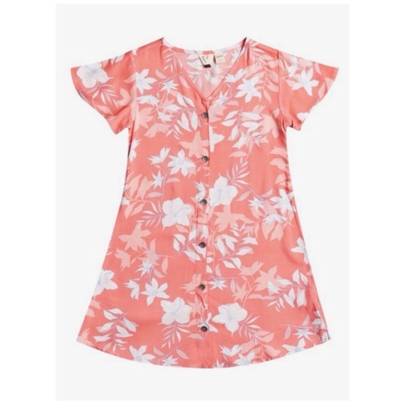 ROXY Girl Little Light Peach/Orange/Mango Floral Dress 6 - Picture 1 of 6